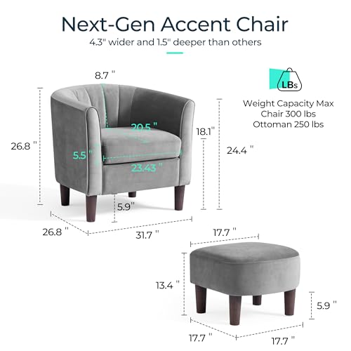Olive Green Velvet Accent Chair with Ottoman L70887