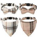 4 Pieces Breakaway Cat Collar Bandana with Plaid Scarf and Bowtie Bell H257