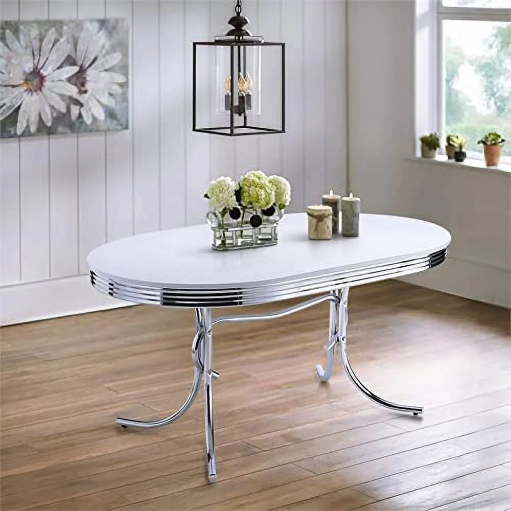 Modern Metal Chrome Plated Oval Dining Table with White Top J4002
