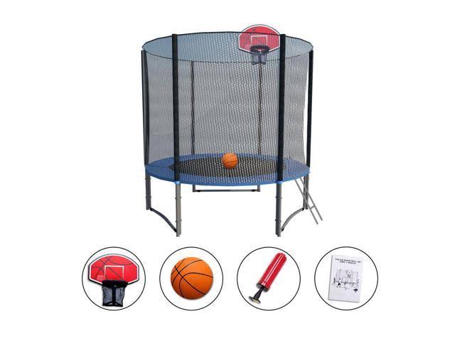 Net Ladder Basketball Hoop 8& Round Trampoline with Safety Enclosure J8774