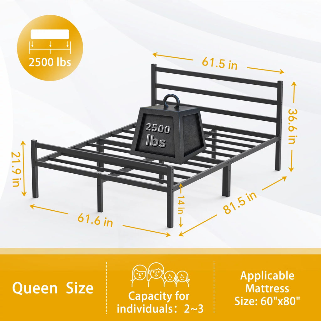 Queen Size Metal Platform Bed Frame with Headboard and Footboard N56421