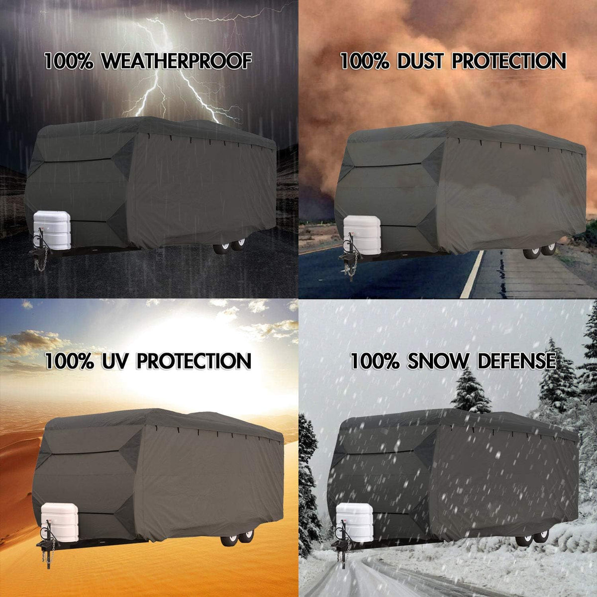 Waterproof RV Travel Trailer Cover Fits 14'-16' with Zippered Panels E392