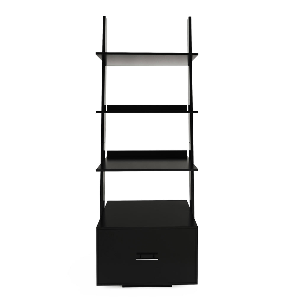 Dark Walnut Ladder Bookcase with File Drawer Q8120