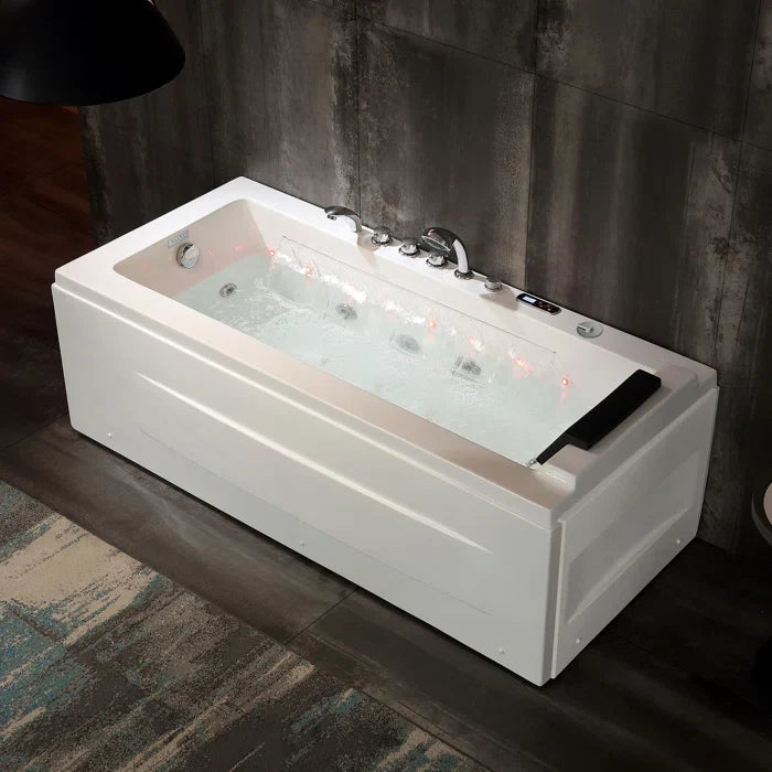 67 Alcove Whirlpool Bathtub with Faucet and LED Lights D6099
