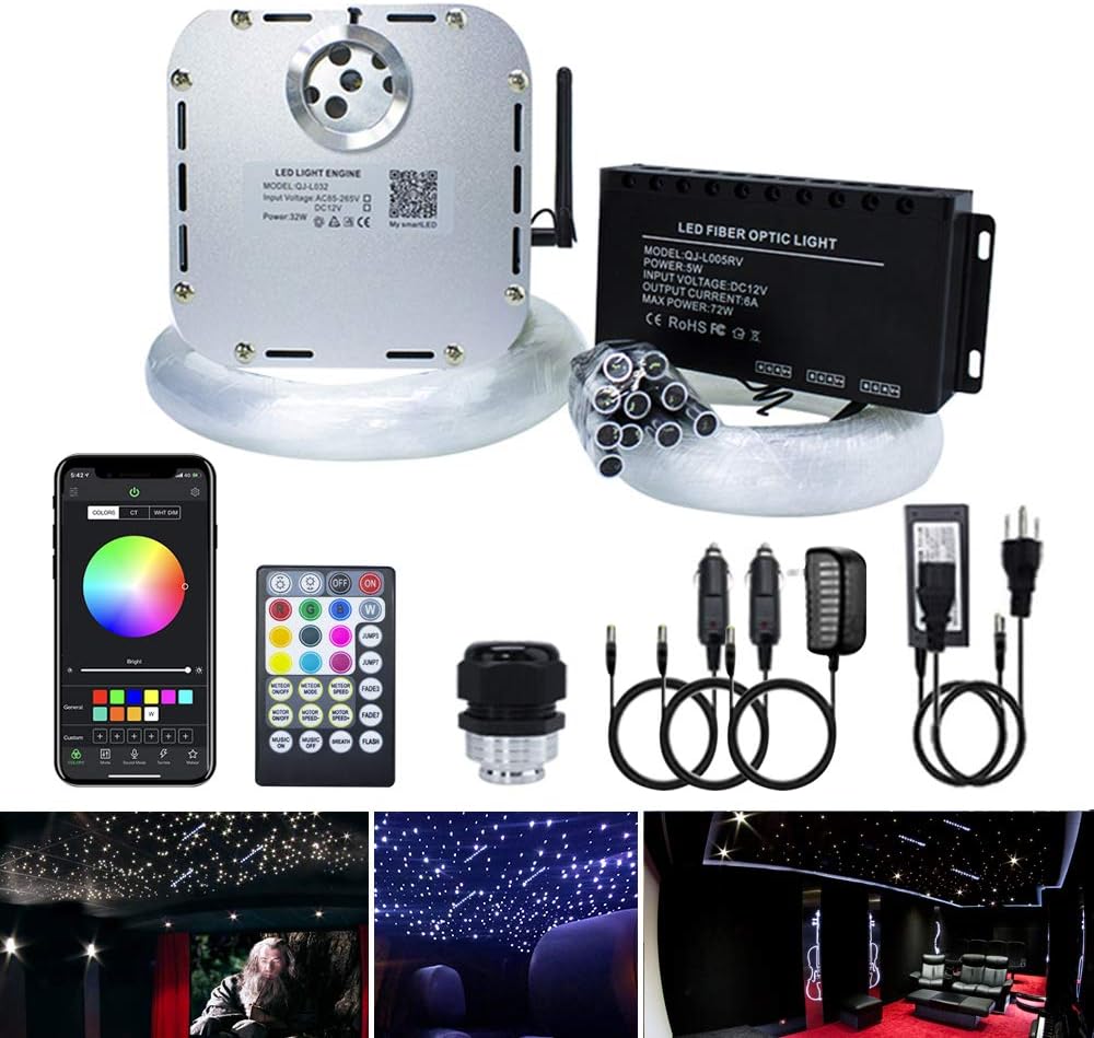 32W RGBW Fiber Optic Lights Kit with 1000pcs 0.75mm 16.4ft Fiber Strands M8033