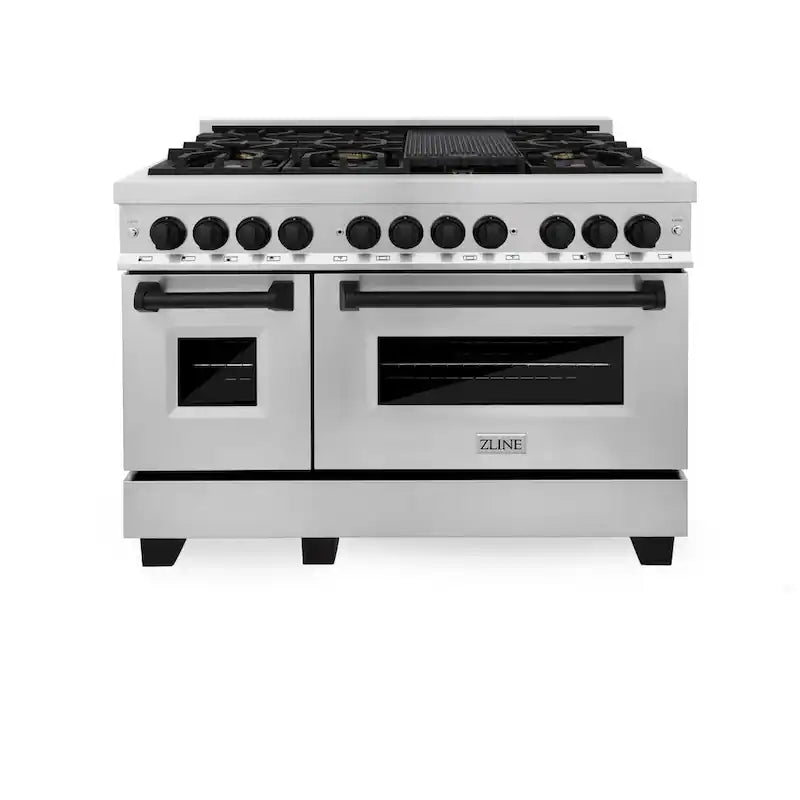 48 in. 7 Burner Double Oven Dual Fuel Range in Stainless Steel and Matte Black X997