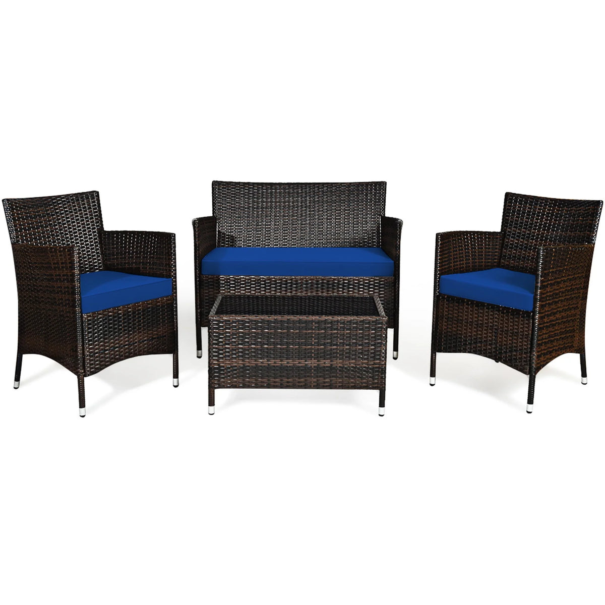4 Pc Turquoise Cushioned Patio Rattan Conversation Furniture Set M945796