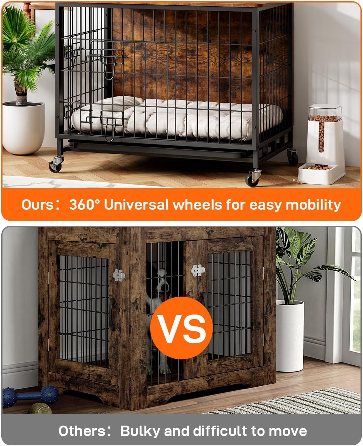 Brown Wooden Dog Crate with Removable Tray and Wheels O879950