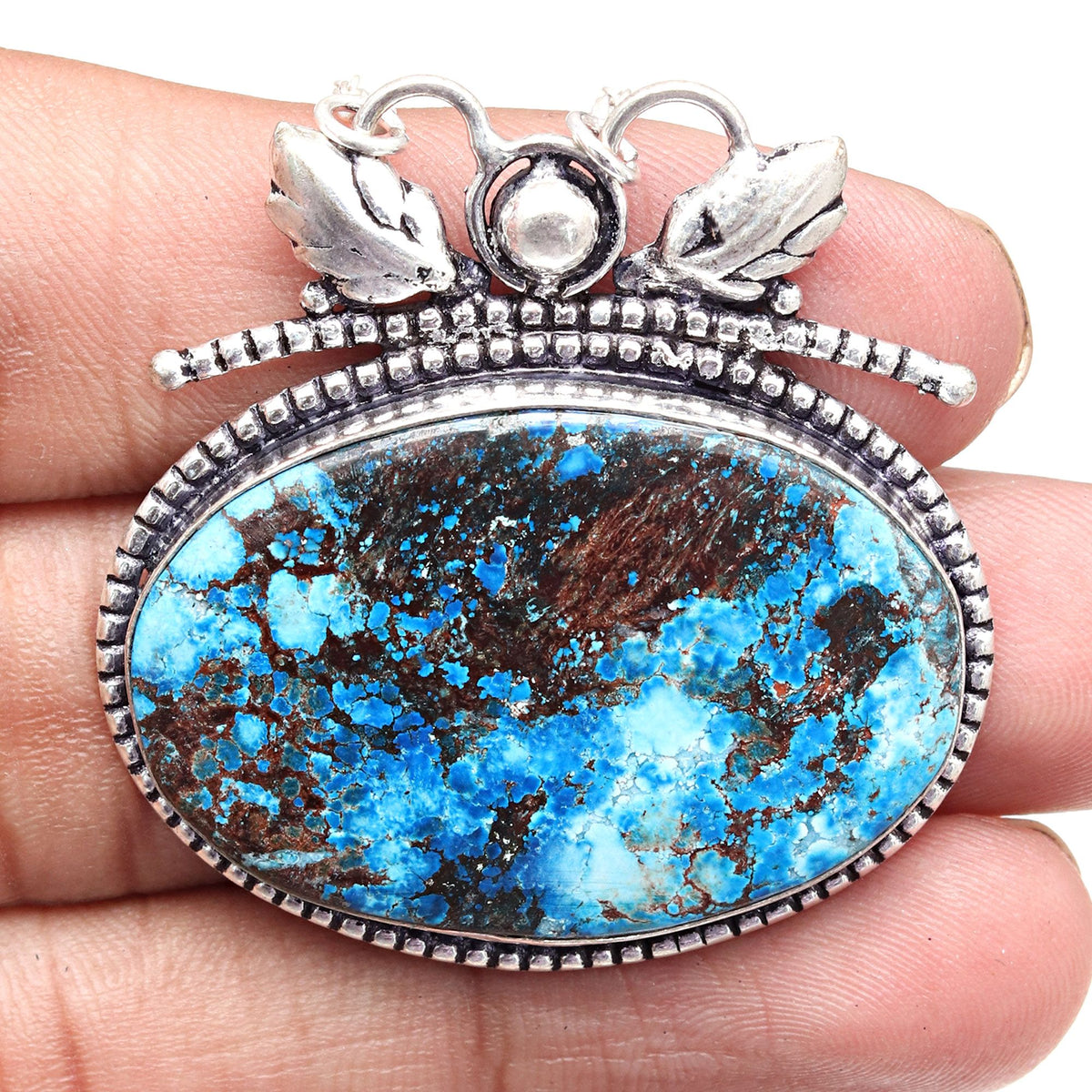 Azurite Silver Sterling Gemstone Beads 20" Chrysocolla Round Necklace O187479