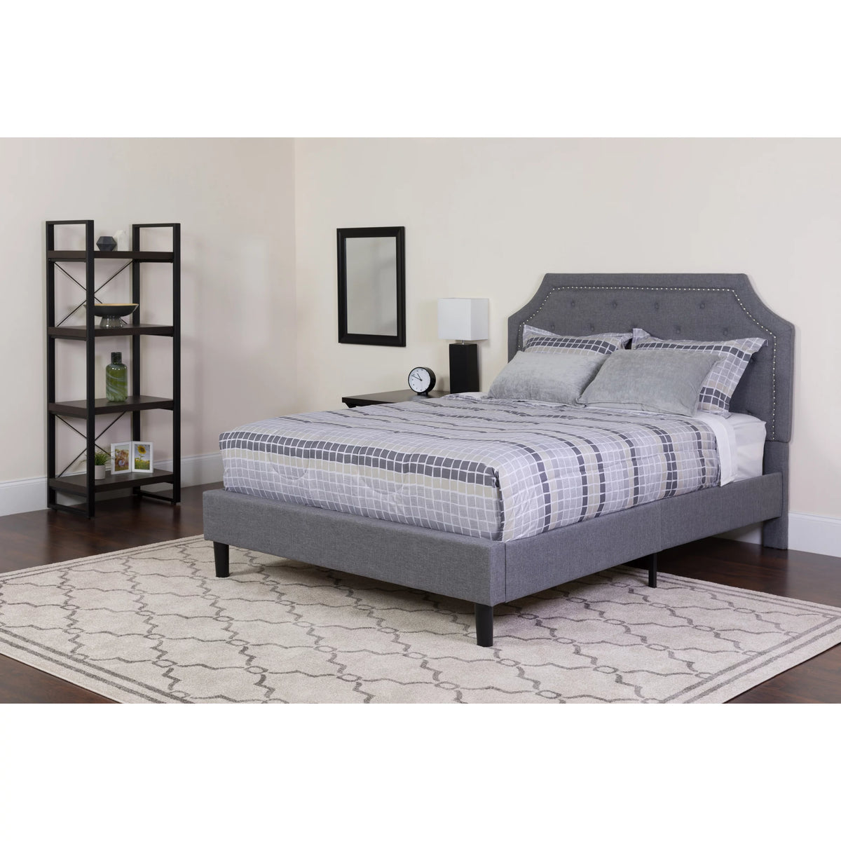 Full Size Tufted Upholstered Platform Bed with Pocket Spring Mattress X8216