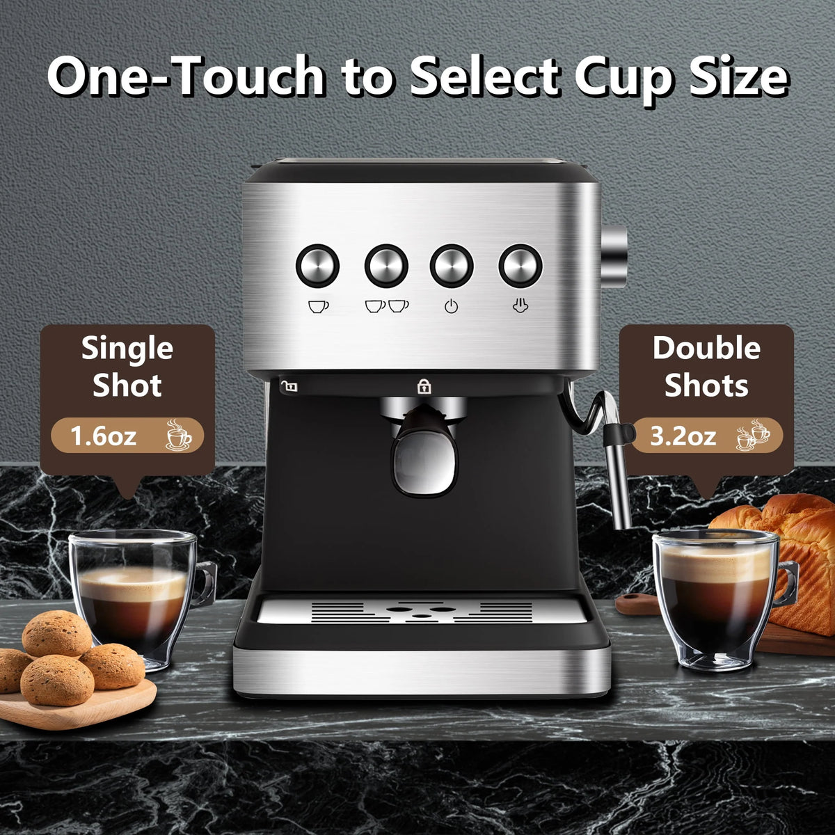 20 Bar Stainless Steel Espresso Machine with Milk Frother M4754