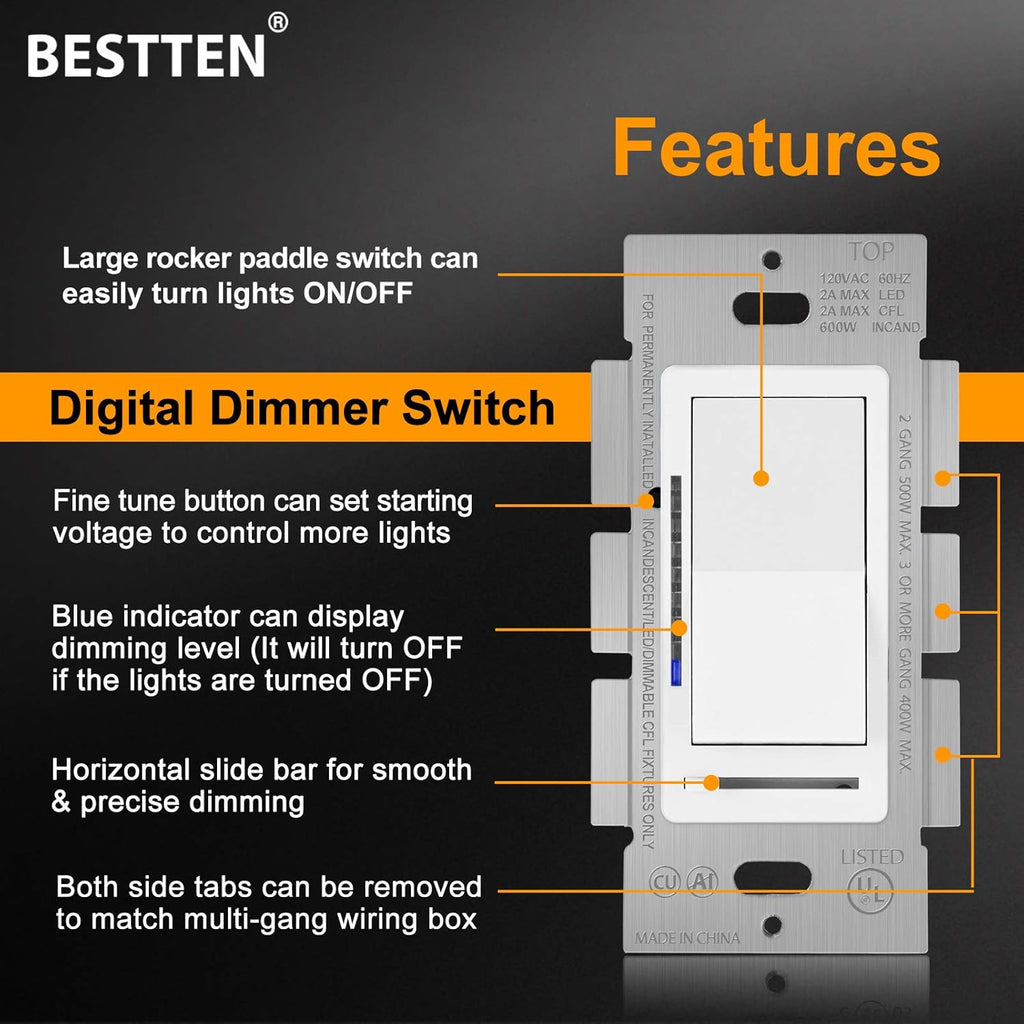 5 Pack White Digital Dimmer Switch U259