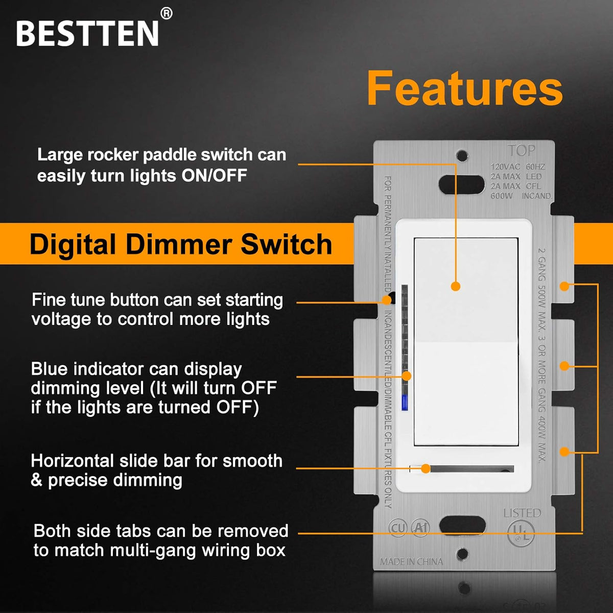5 Pack White Digital Dimmer Switch U259