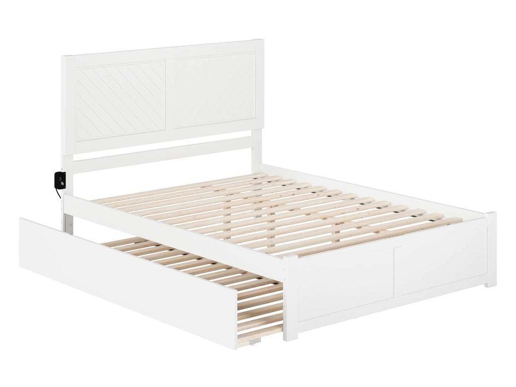 White Solid Wood Platform Bed with Footboard & Twin XL Trundle, Queen O125825