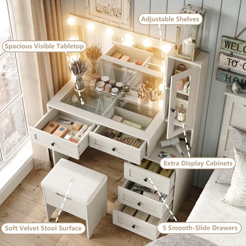 White Vanity Desk with LED Bulbs Y794