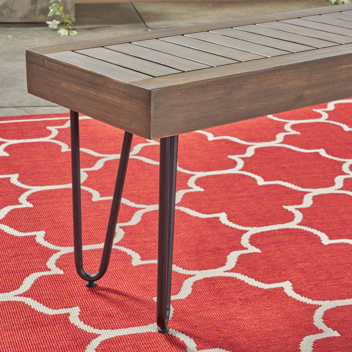 Grey Acacia Wood and Metal Bench X9913