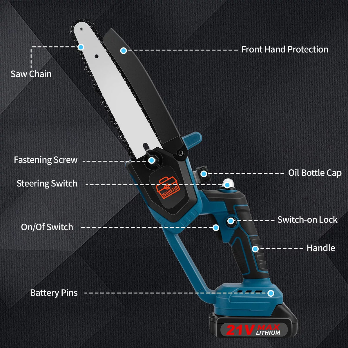6 Inch 8 Inch Cordless Chainsaw with 2 Battery Auto-oil System J2846