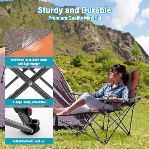 Reclining Camping Chair with Foot Rest, Folding Lounge Chairs, Gray E224