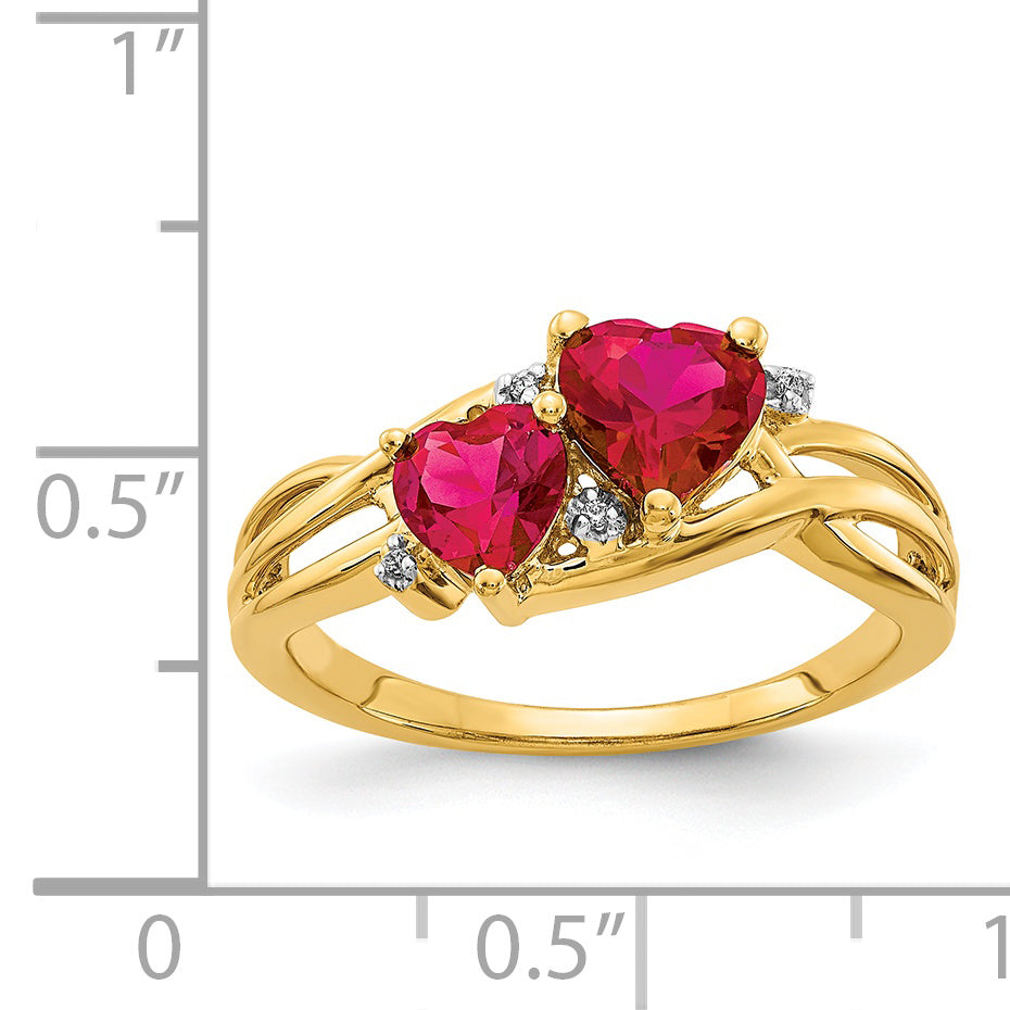 14 Karat Yellow Gold Lab Created Ruby and Diamond Ring R8624
