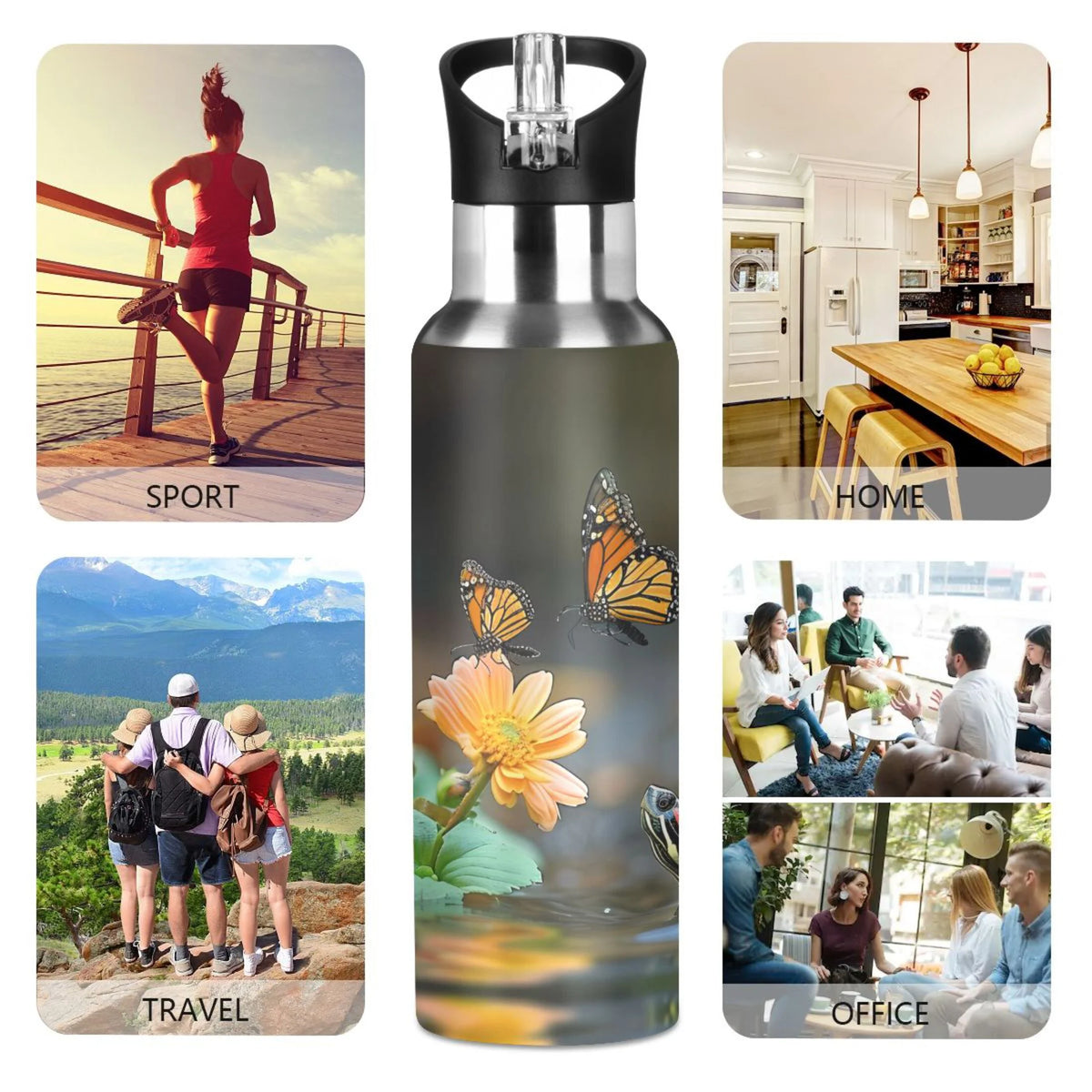 20 oz Insulated Stainless Steel Water Bottle with Straw Lid V18995