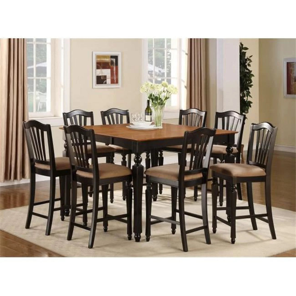 7 Pc Counter Height Table and 6 Faux Leather Seat Stools Z9313