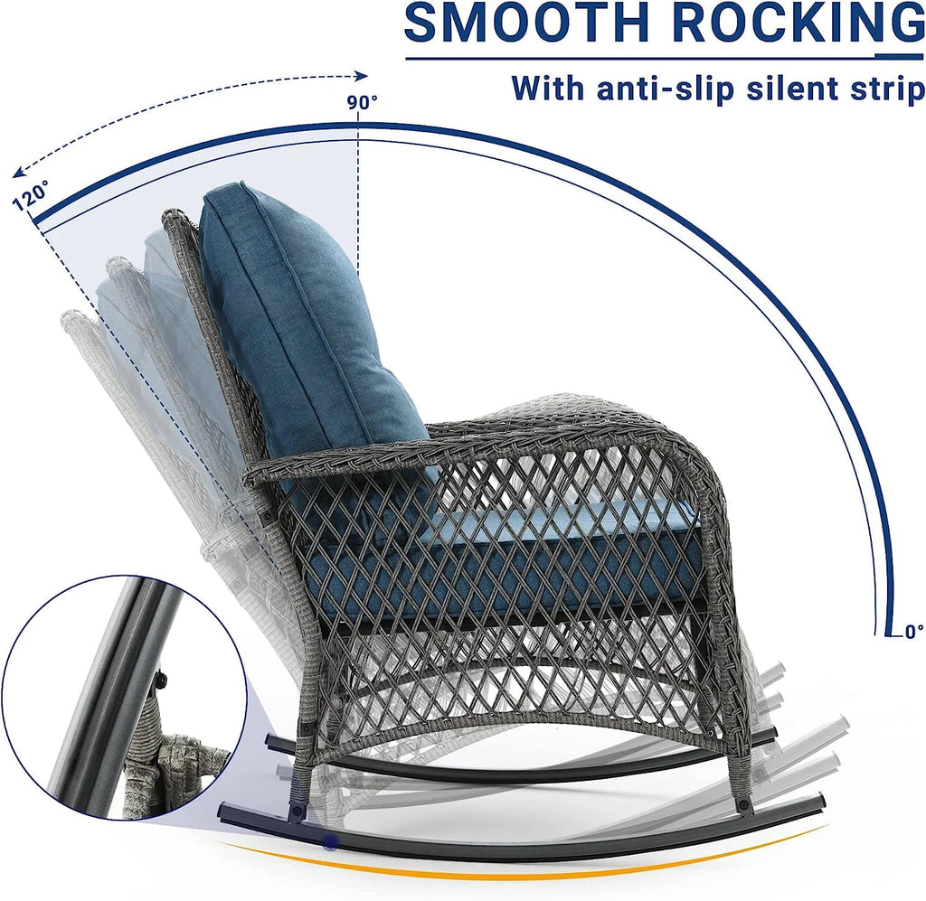 3-Piece Wicker Outdoor Rocking Chairs with Cushions and Table E613