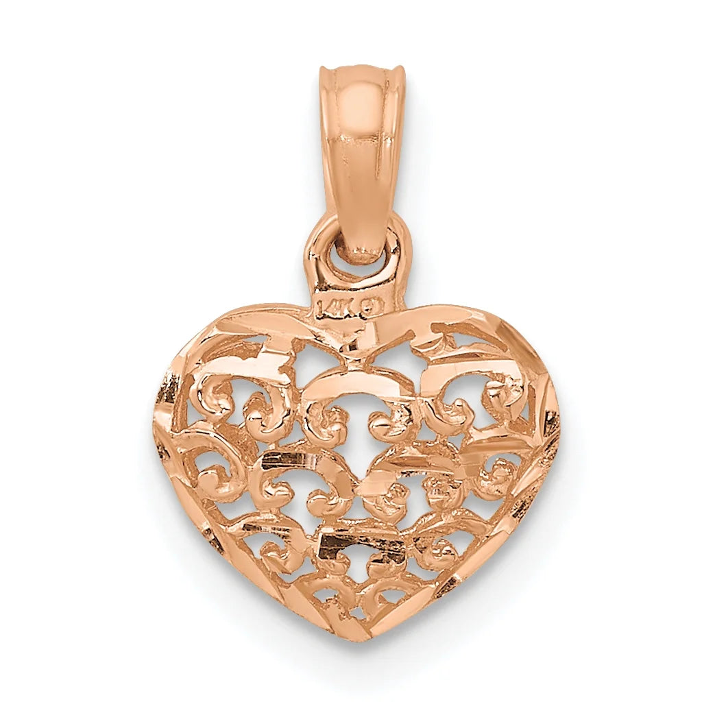 14K Rose Gold Polished Puffed Heart Pendant With 10K Yellow Gold Rope Chain 18" C24077