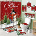 7 Pcs Christmas Shower Curtain Set Non Slip Waterproof Bathroom Accessories L6600