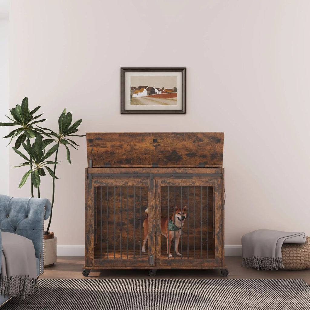 Large Wooden Dog Crate Furniture with Wheels Z21131