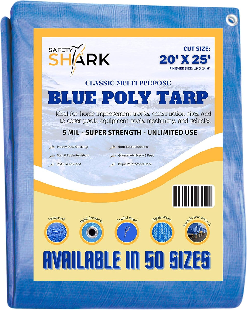 Heavy Duty Waterproof 20x20 Feet 5 Mil Poly Tarp with Metal Grommets A92614