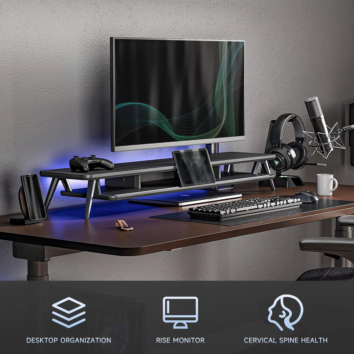 42.5 Inch Dual Monitor Stand Riser Desk Shelf with Storage Organizer Q176735