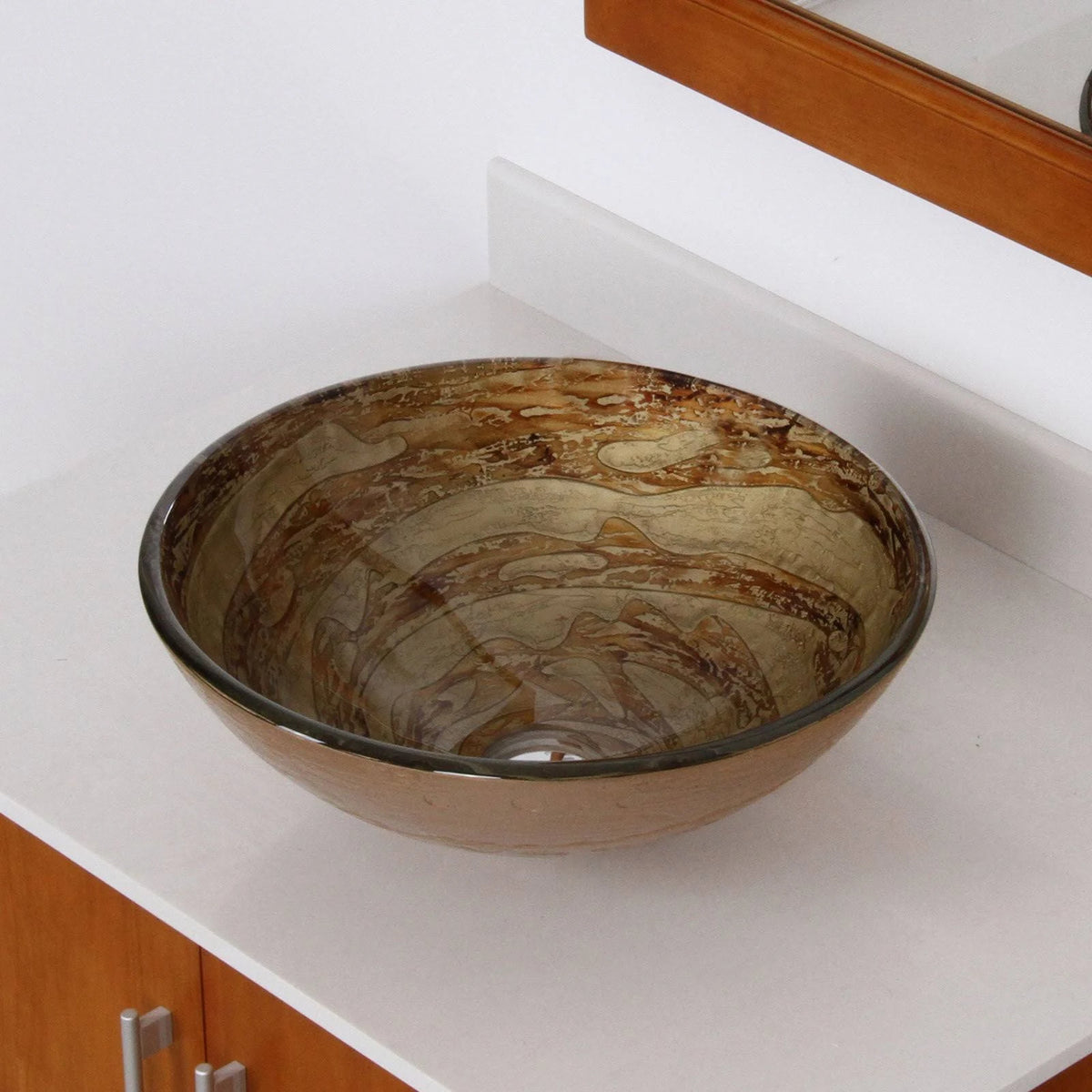Tempered Glass Bathroom Vessel Sink with Chrome Faucet J170