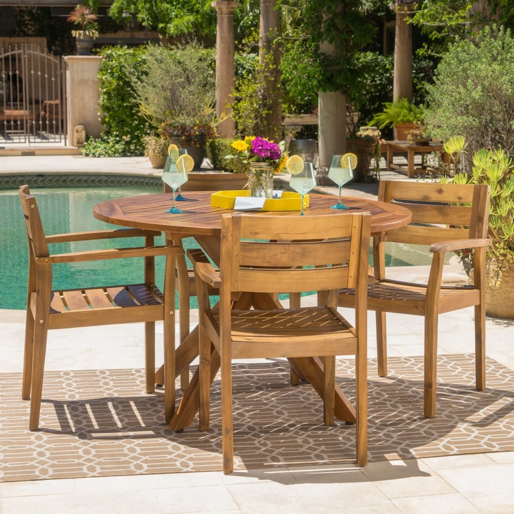 Acacia Wood 5 Piece Dining Set O570719