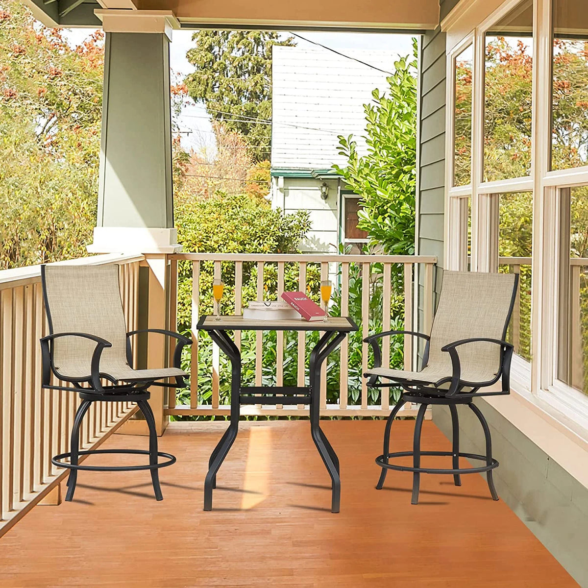 3 Piece Swivel Bar Stools and Table Patio Bistro Set L472666