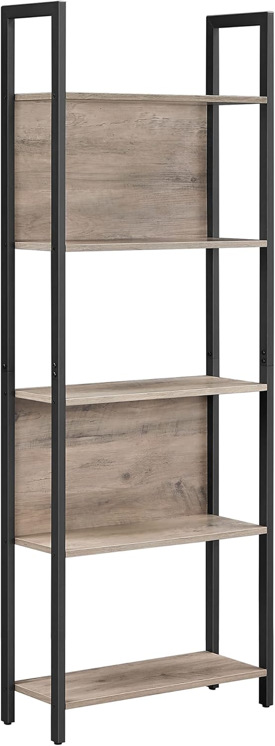 Rustic Brown 5-Tier Steel Frame Bookcase Q609