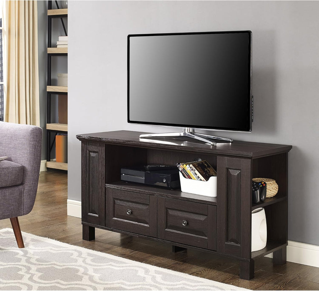 44 Inch Espresso Brown Wood TV Stand with Storage Cabinet O744
