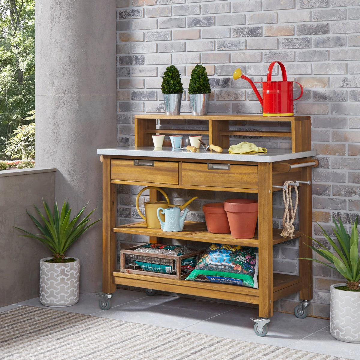 Brown Wood Potting Bench Z280306