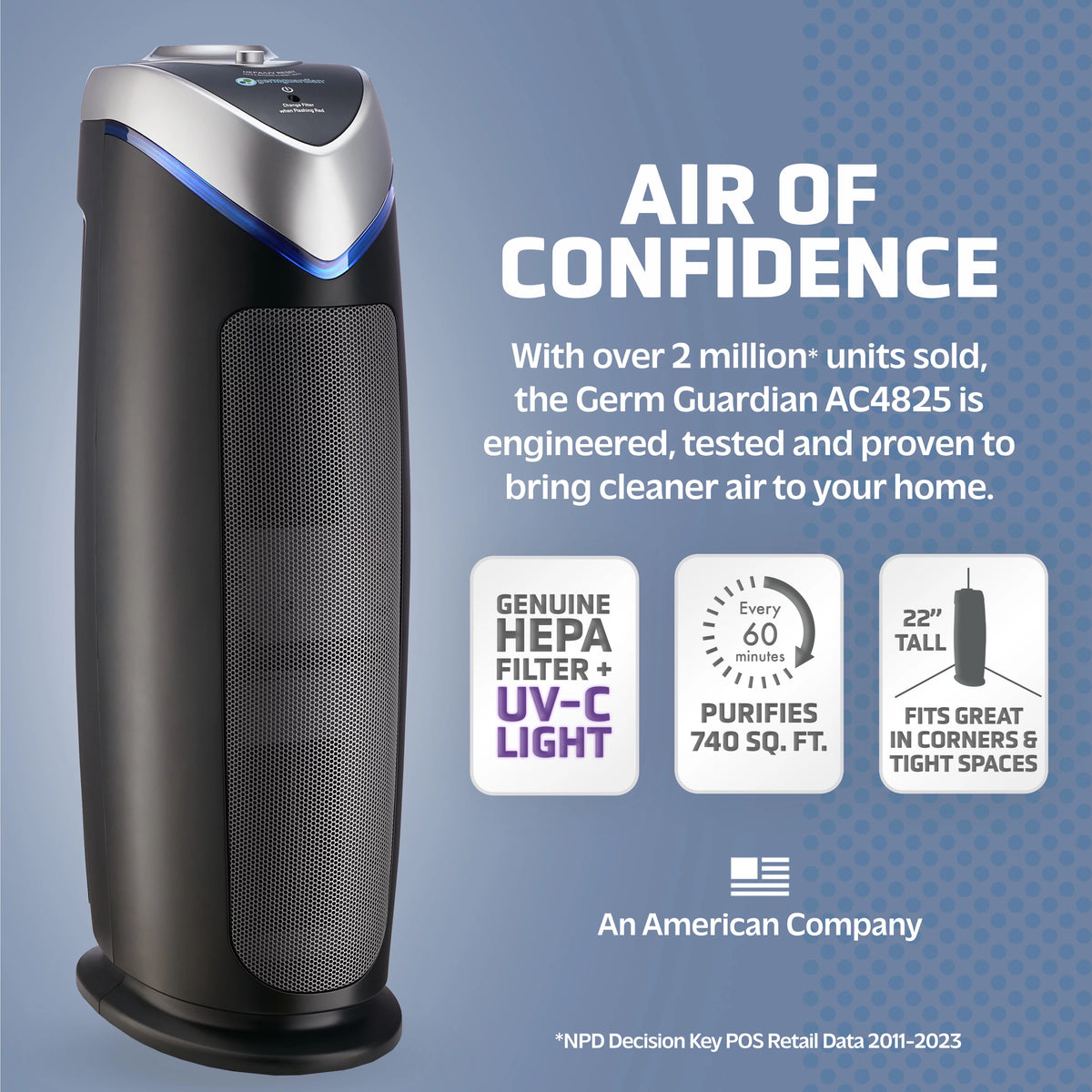 Tower Air Purifier with True HEPA Filter and UV-C Sanitizer, 2-Pack J142