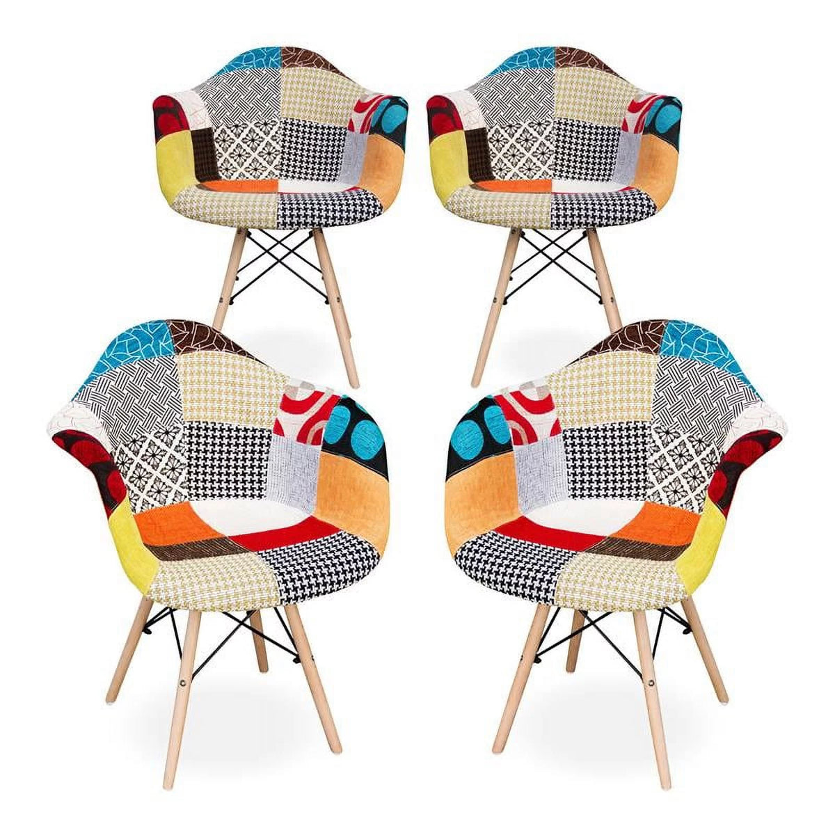 Cotton and Wood Armchairs Set of 4 P554