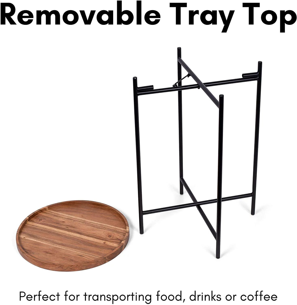 Folding Side Table with Removable Wood Tray P6123