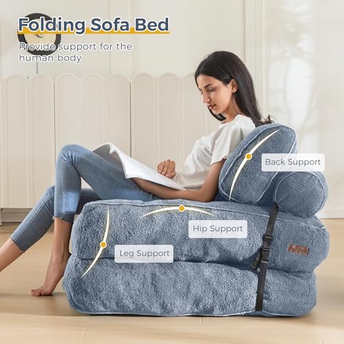 Beige Folding Sofa Bed with Pillow U98162