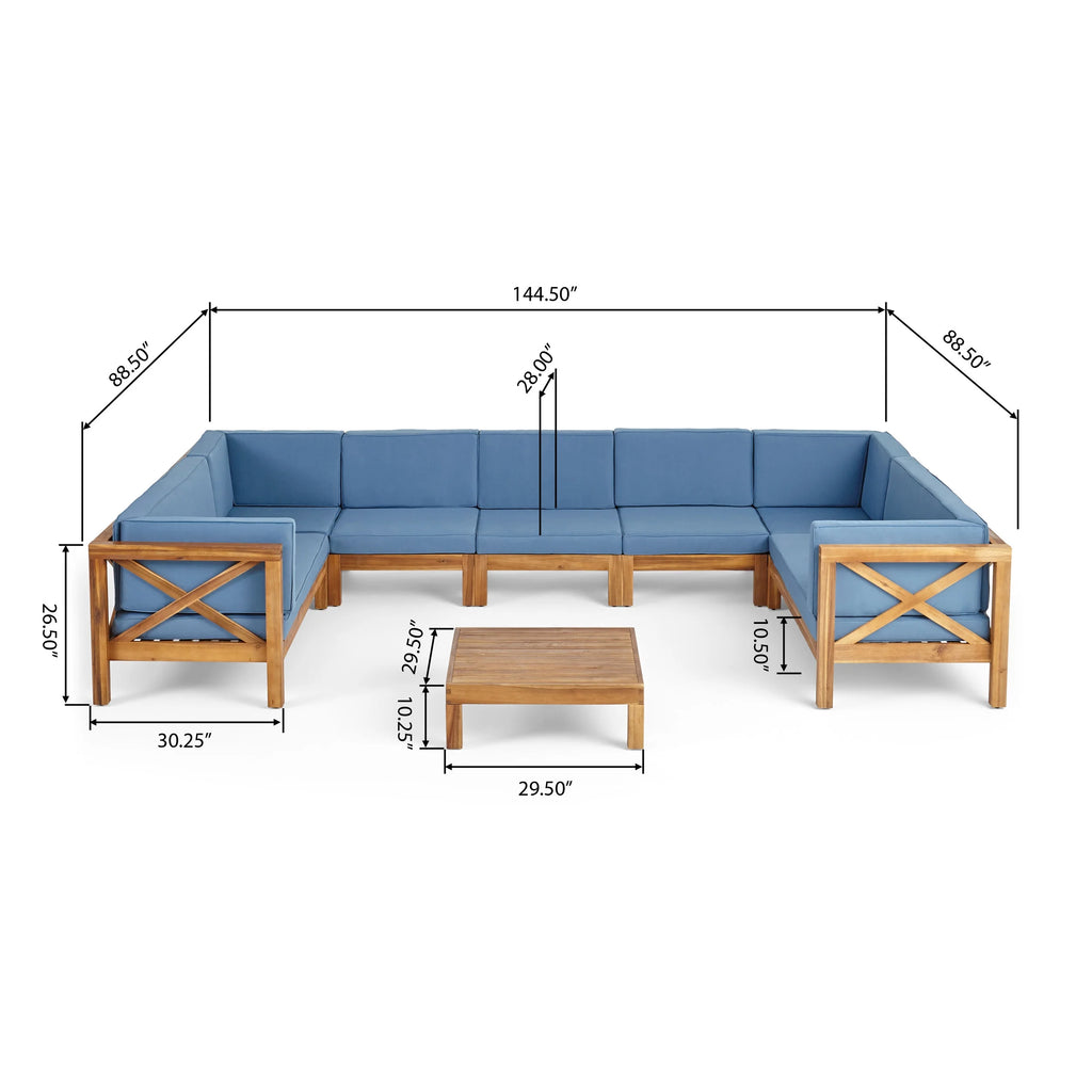 Blue Teak Finish Acacia Wood Sectional Sofa Set Y67600