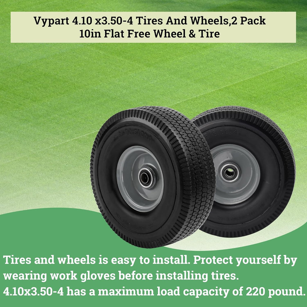 10x3.50-4" Solid Heavy Duty PU Tire and Wheel with 5/8" Axle Bore Hole, 2.2" Offset Hub H566