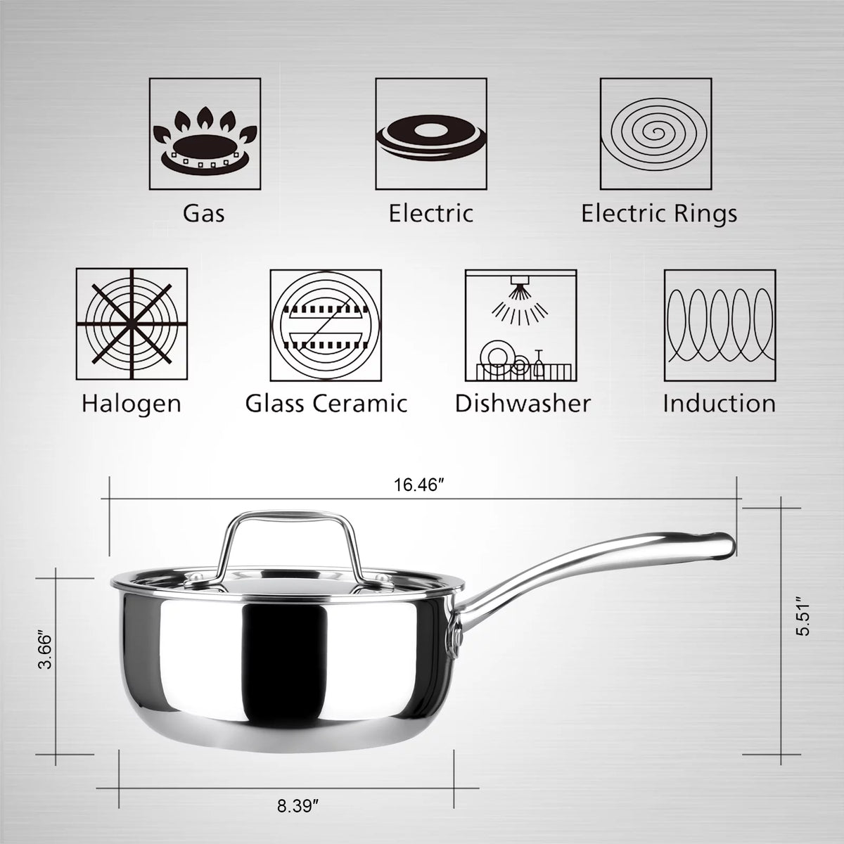 Whole-Clad Tri-Ply Stainless Steel Saucepan with Lid, 1.6 Quart G681997