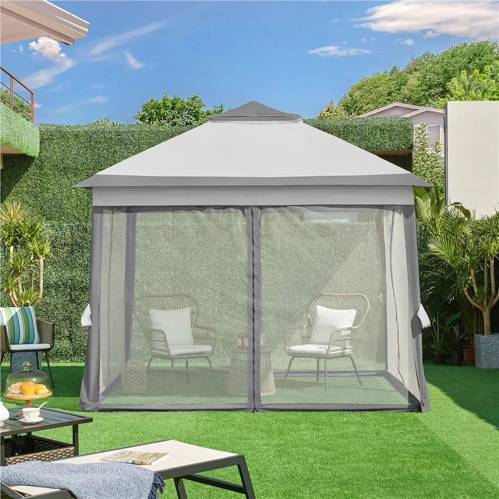 11x11 FT Pop-Up Gazebo with 4 Mesh Sidewalls, Light Gray F7674