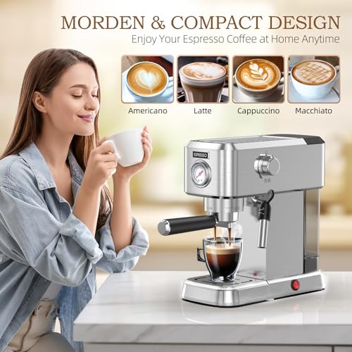 Compact Stainless Steel Espresso Machine with 50oz Water Tank C863