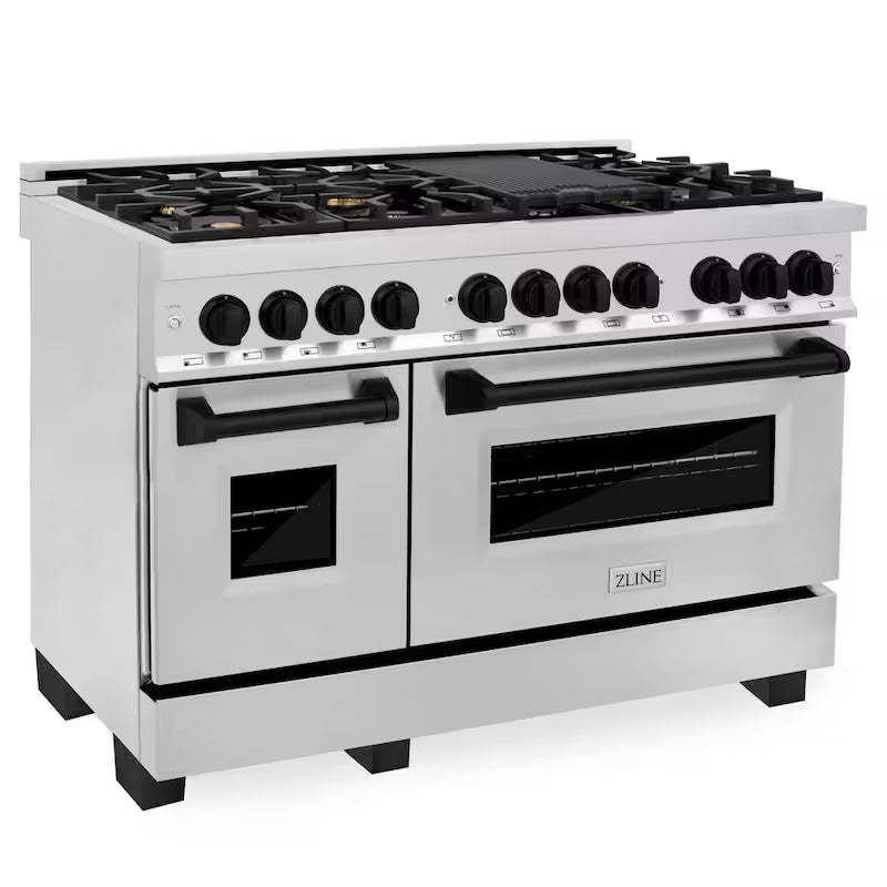 48 in. 7 Burner Double Oven Dual Fuel Range in Stainless Steel and Matte Black X997