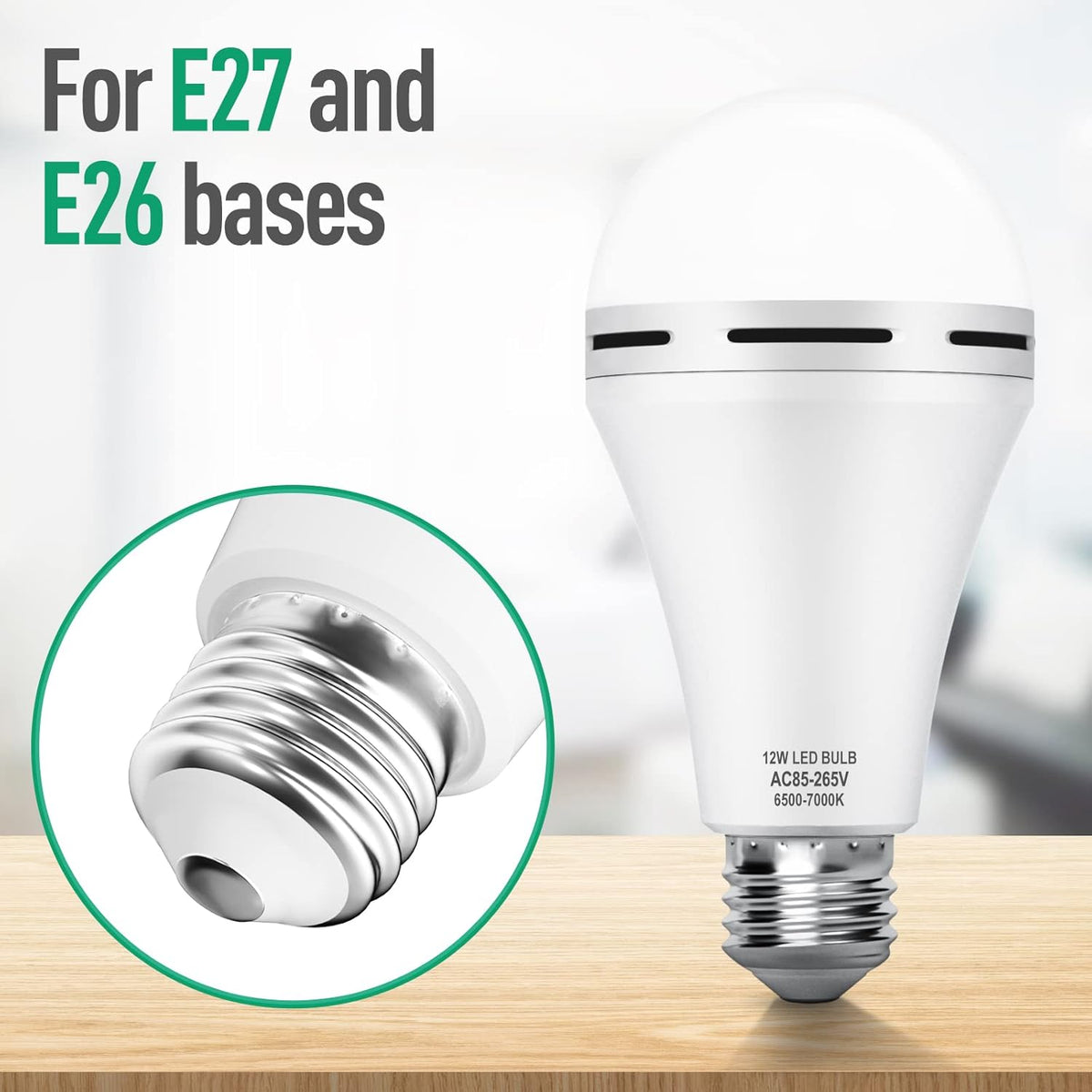 Rechargeable Emergency LED Light Bulb with Hook 1200mAh 12W 10 Pack W6174