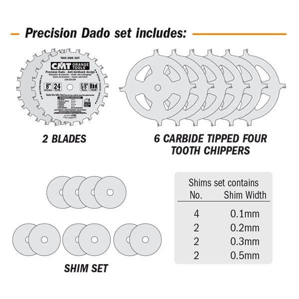 Precision Dado Set 6-Inch x 20 Teeth with 5/8-Inch Bore R822
