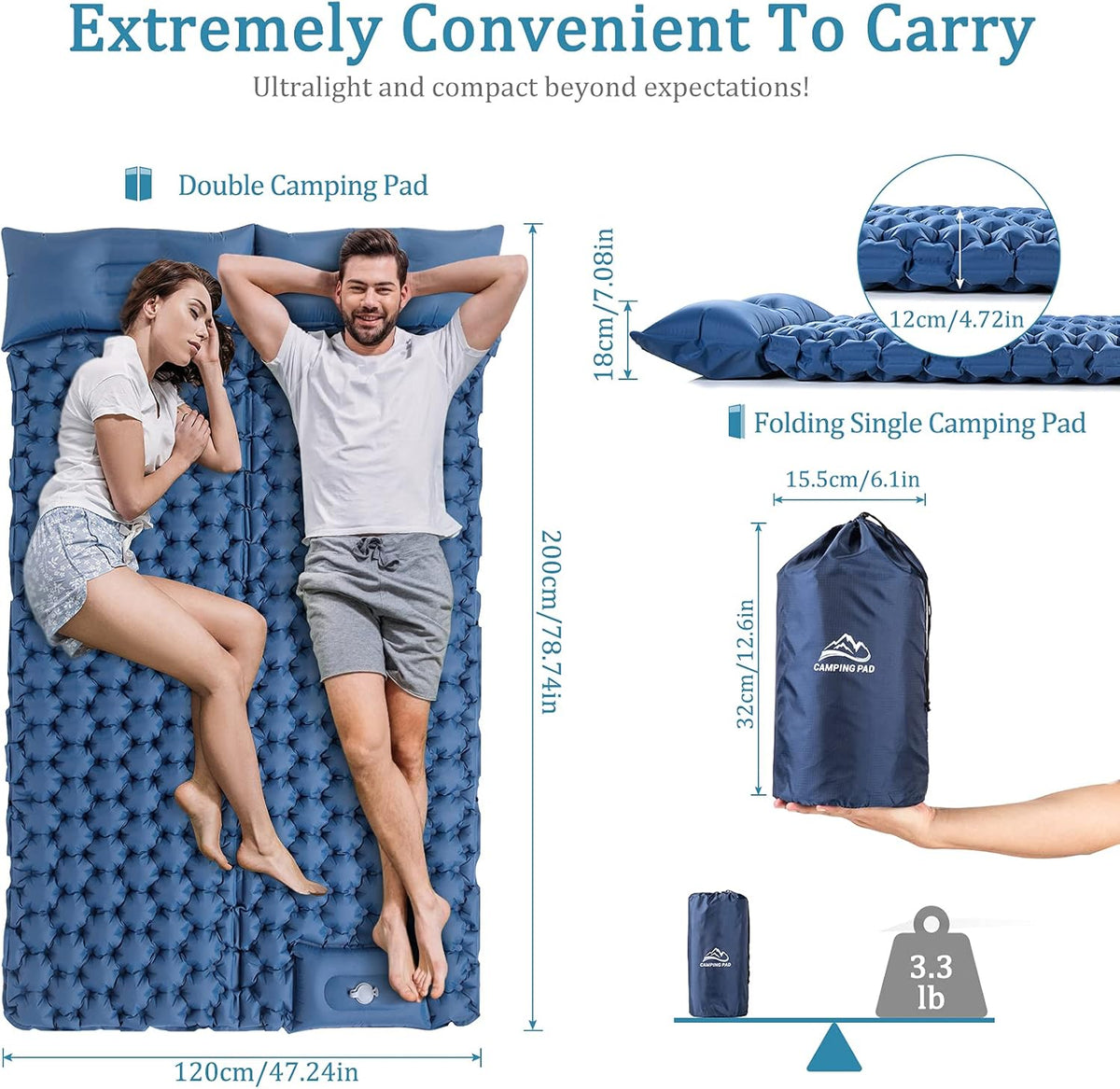 Inflatable Camping Pad for 2 Person Lightweight Waterproof Air Mattress X996228